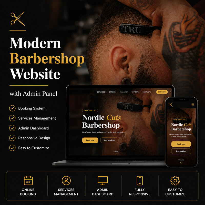 Automated Barbershop Booking System — Ready-to-Launch Website with Admin Dashboa gallery