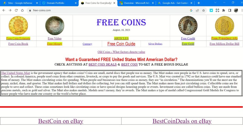 Free-Coins.Com “PREMIUM DOMAIN” INTERNET BUSINESS TO FIND FREE COINS & CURRENCY