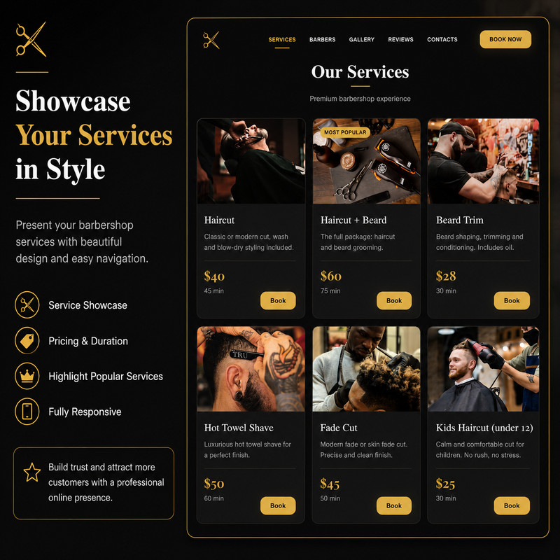 Automated Barbershop Booking System — Ready-to-Launch Website with Admin Dashboa gallery