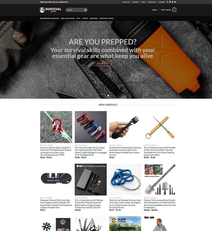 Outdoor Survival Gear Store, Drop Shipping Ecommerce Website + Free Hosting