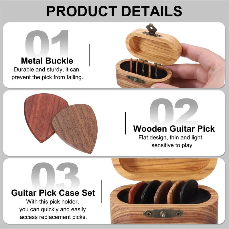 Wood Guitar Pick Holder with 5 Pack Flat Guitar Picks for Guitar Lover,2.5mm gallery