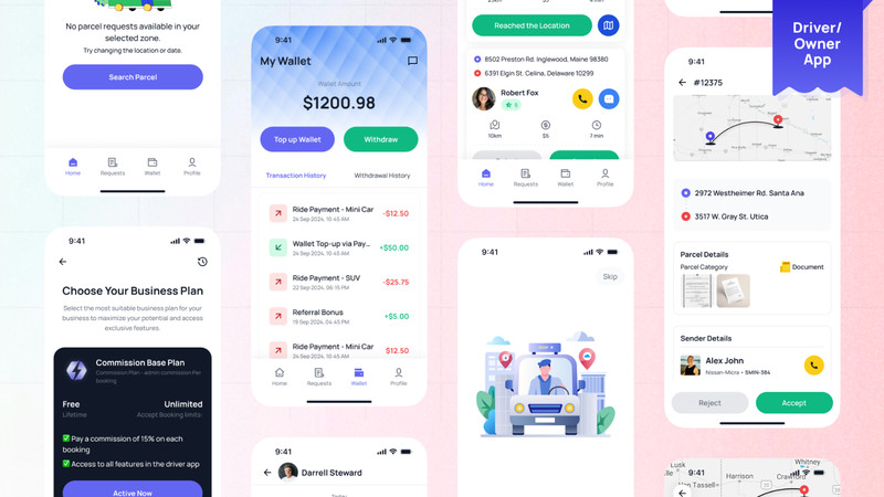 MyCab Taxi Booking & Parcel Delivery Flutter App | Android & iOS | Admin Panel gallery