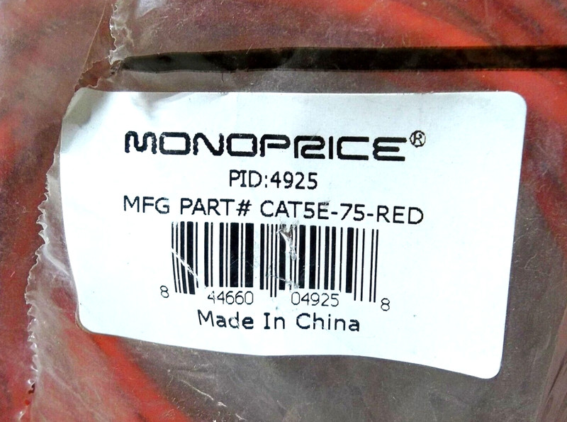 NEW MONOPRICE 4925 CAT5E-75-RED BARE COPPER ETHERNET NETWORK CABLE 350MHz 75FT gallery