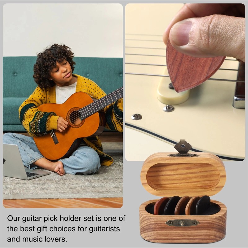 Wood Guitar Pick Holder with 5 Pack Flat Guitar Picks for Guitar Lover,2.5mm gallery