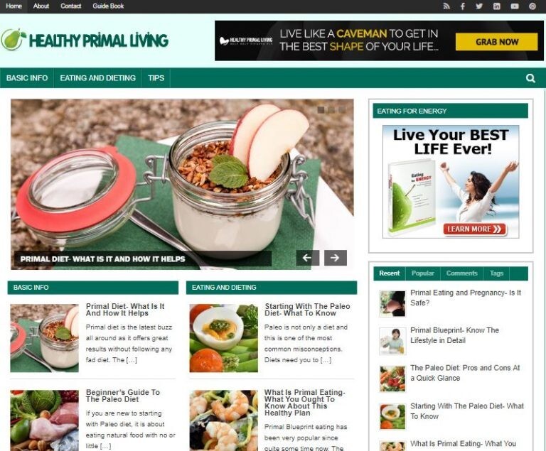 Healthy Primal Living Ready Made Blog Turnkey Niche Website Business for Sale