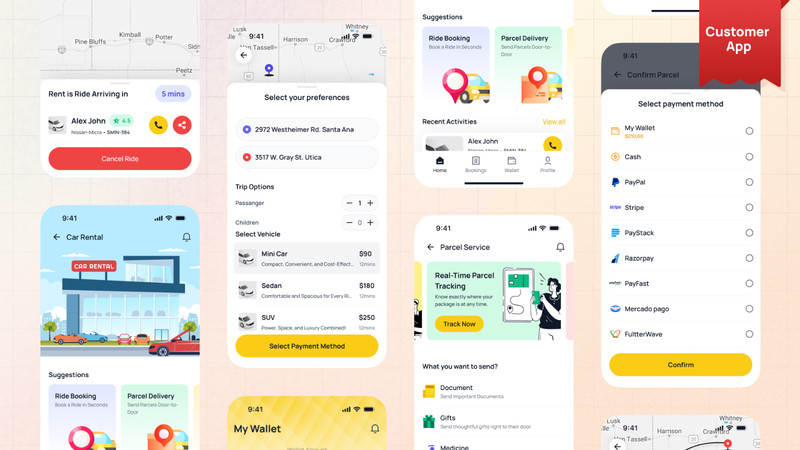 MyCab Taxi Booking & Parcel Delivery Flutter App | Android & iOS | Admin Panel gallery