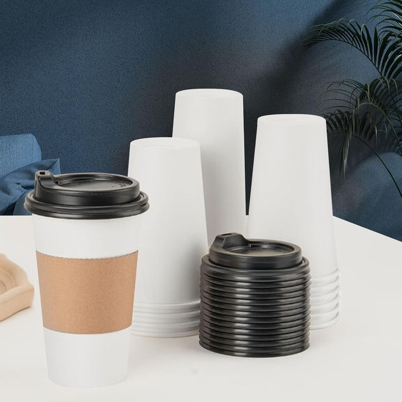 Vasos cafe desechables con tapa 16oz paquete de 50vasos de cafe con tapa y funda gallery