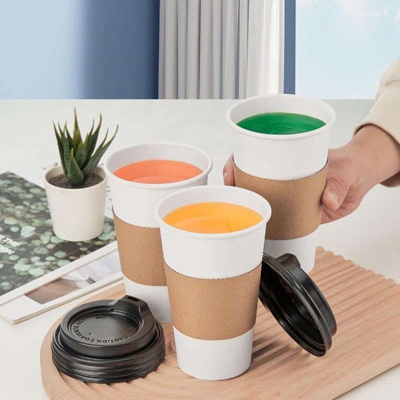 Vasos cafe desechables con tapa 16oz paquete de 50vasos de cafe con tapa y funda gallery