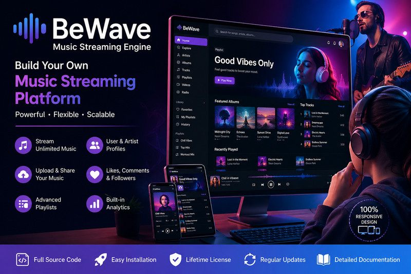 BeWave - Music Streaming & Sharing PHP Platform | Full Source Code | Super-Fast