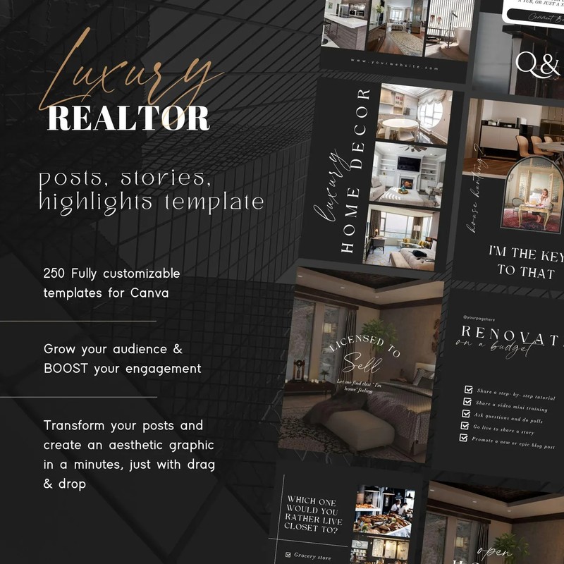 Luxury Real Estate Brand Kit Logo Suite + Colors + Fonts + Social Canva gallery