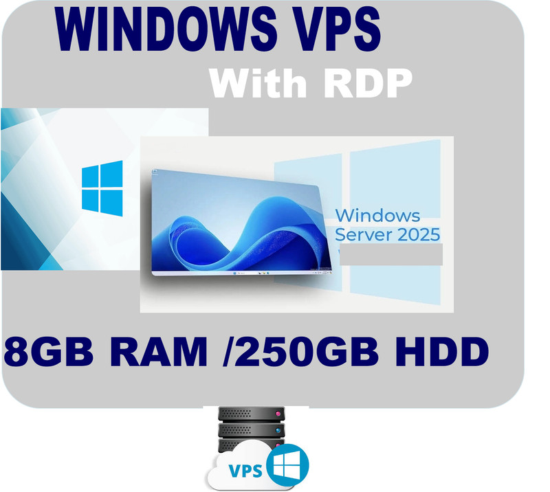 1 YEAR Windows VPS Server 8GB RAM, 250GB HDD RDP Enabled, 24hour support