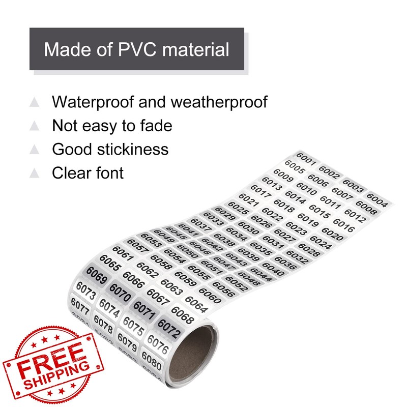MECCANIXITY Number Stickers 6001-7000, Inventory Labels, Black Consecutive gallery