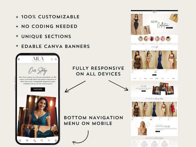Aila Shopify Theme, Elegant Boutique Shopify Template, Fashion Store Shopify 2.0 gallery