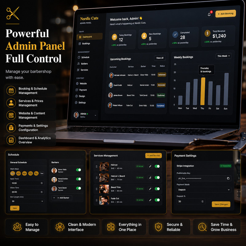 Automated Barbershop Booking System — Ready-to-Launch Website with Admin Dashboa gallery
