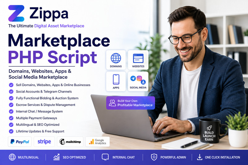 Zippa – Marketplace PHP Project | Domains, Websites, Apps, Social Media Platform