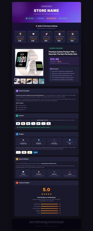 Custom 2026 eBay Storefront HTML listing template design gallery