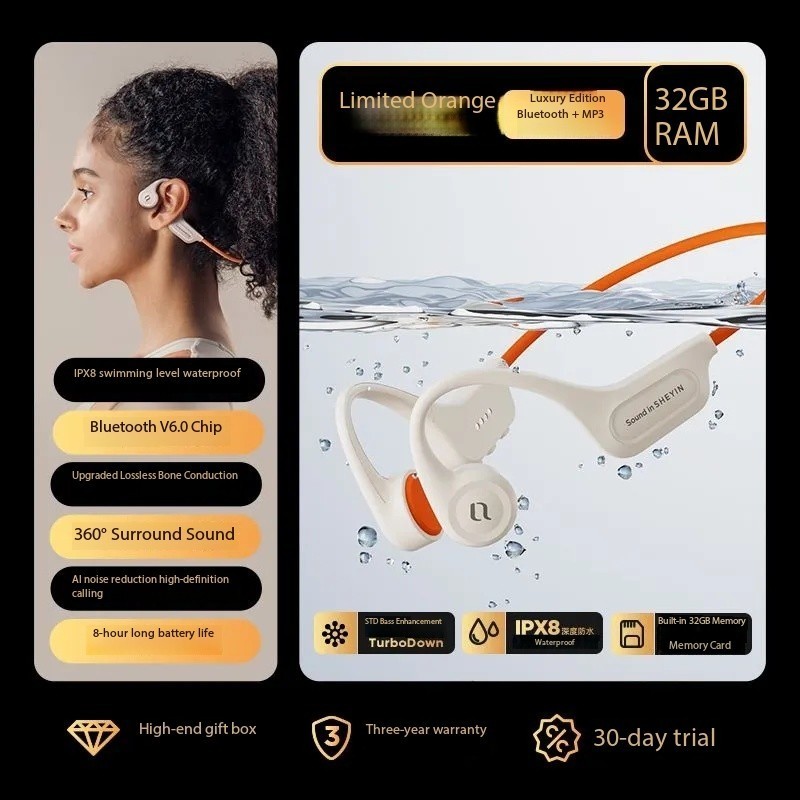 SHEYIN X15 headphones, sports cycling, 8-level waterproof, 32G memory