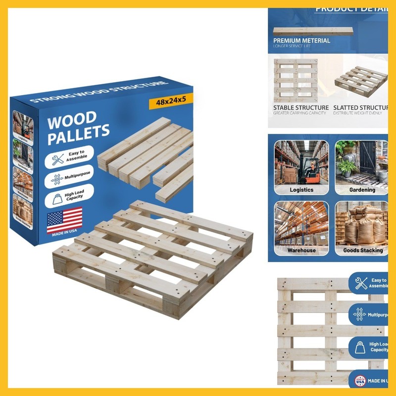 Greaton, 48x24x5 Wooden Pallet Kit, Heavy-Duty Industrial Grade Pinewood, Unasse