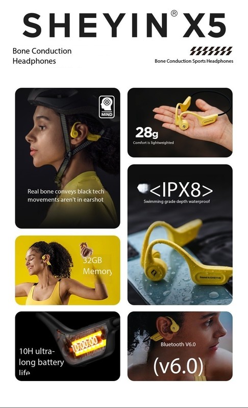 SHEYIN X15 headphones, sports cycling, 8-level waterproof, 32G memory gallery