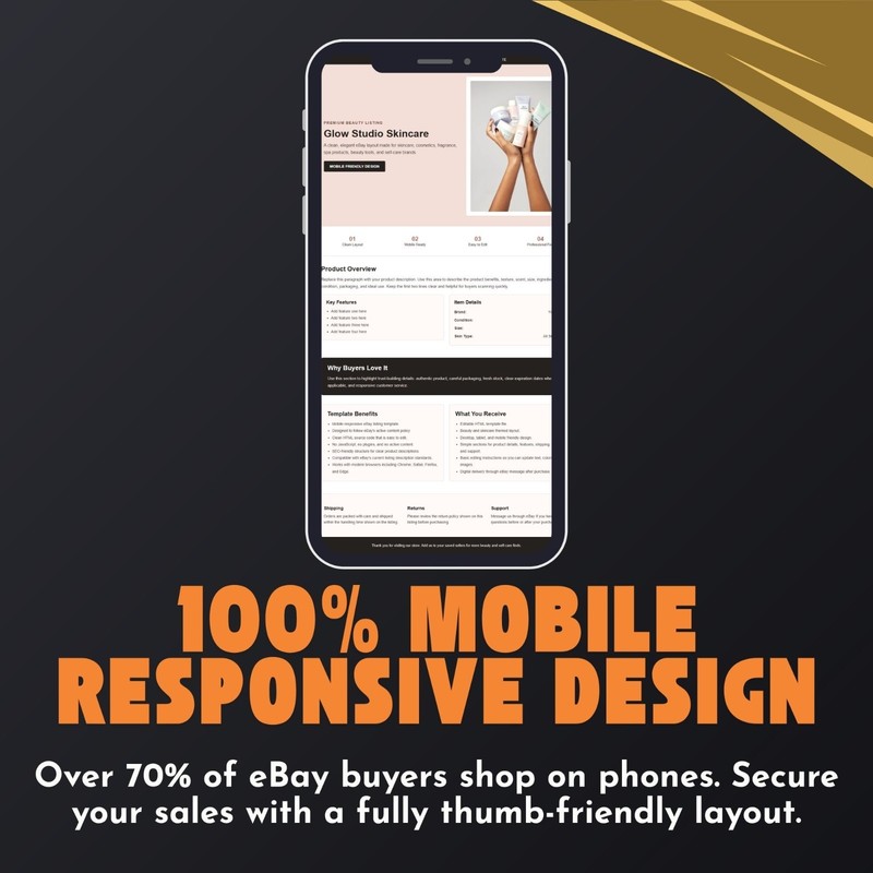 eBay Listing Template HTML Mobile Responsive Beauty Skincare Cosmetics 2026✅ gallery