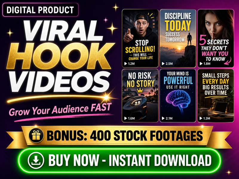 DIGITAL Viral Hooks Videos + Bonus 400 Stock Videos gallery