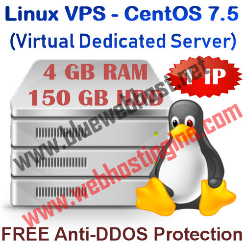 Linux VPS – CentOS 7.5 (Virtual Dedicated Server) 4GB RAM + 150GB HDD