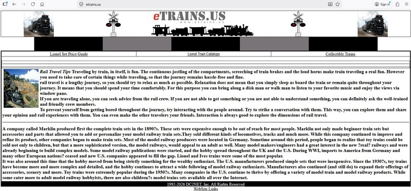 eTrains.US PREMIUM DOMAIN & INTERNET WEBSITE FOR COLLECTIBLE MODEL TRAINS & INFO