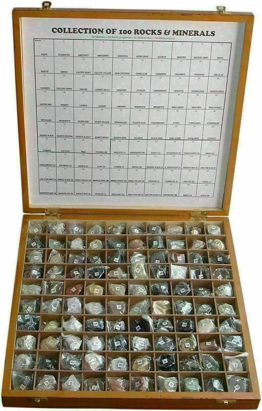 100 Rocks & Minerals Collection in Wooden Box with free expedite shipping gallery