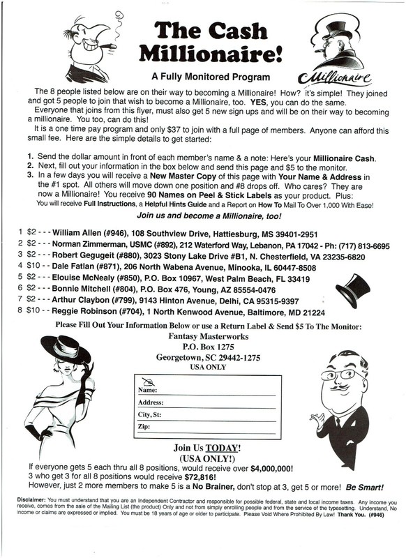 The Cash Millionaire, Work At Home Program, Mail Income Producing Flyers