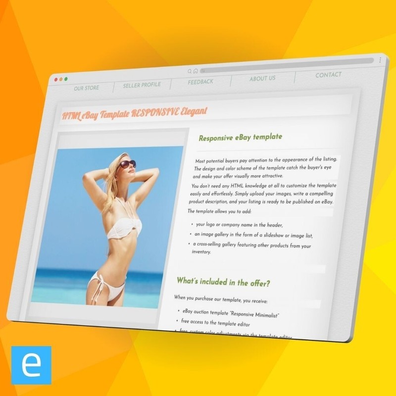 eBay Template RESPONSIVE Elegant - orange - Editor included - no HTML needed gallery