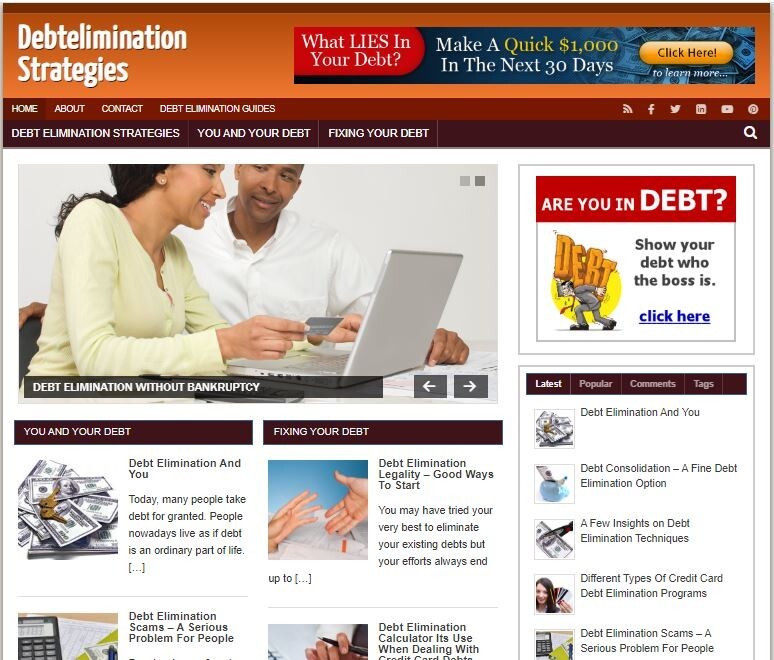 Debtelimination Strategies Ready Made Blog Turnkey Niche Website Business