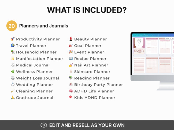 20 Editable Canva Planner Templates: PLR Journal Bundle (Digital Download) gallery