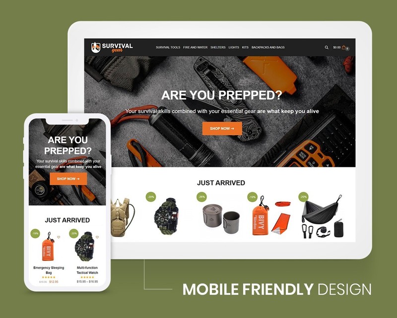 Outdoor Survival Gear Store, Drop Shipping Ecommerce Website + Free Hosting gallery