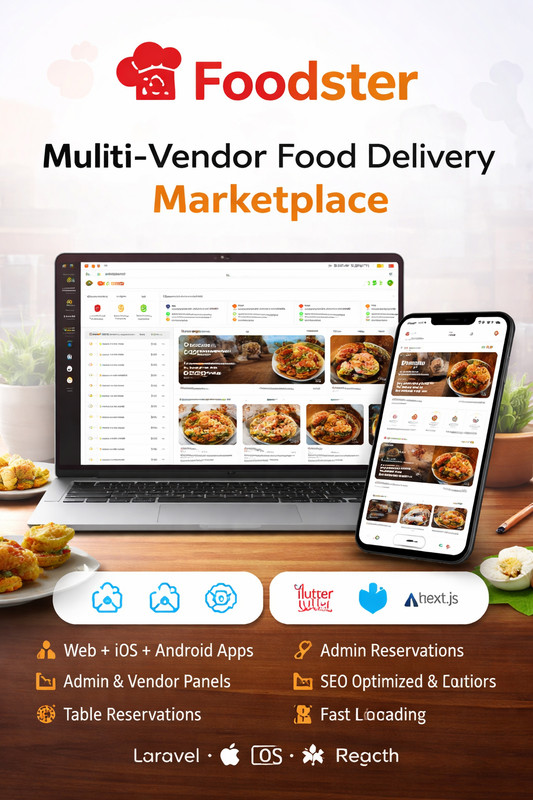 Foodster - Multi Vendor Food Delivery Marketplace App Laravel Flutter React Next