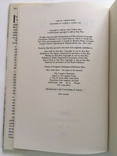 G2U THE QUEEN OF THE DAMNED 1ST ED REVIEW COPY BY ANNE RICE gallery