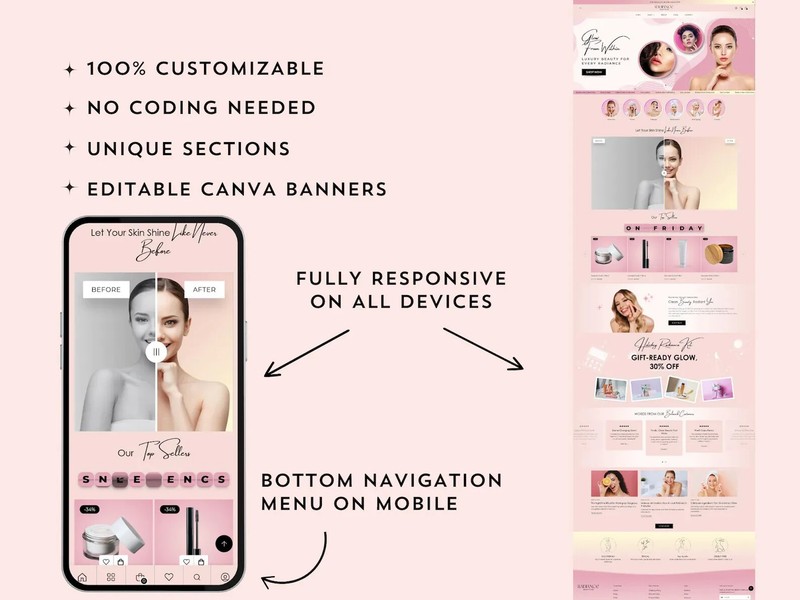 Radiance Beauty Shopify Theme, Skincare Cosmetics Store, Makeup Website Template gallery