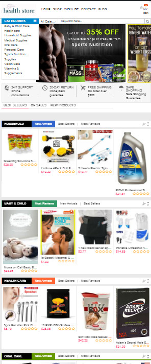 Ready made Drop shipping website Free hosting & set up , Health Care products