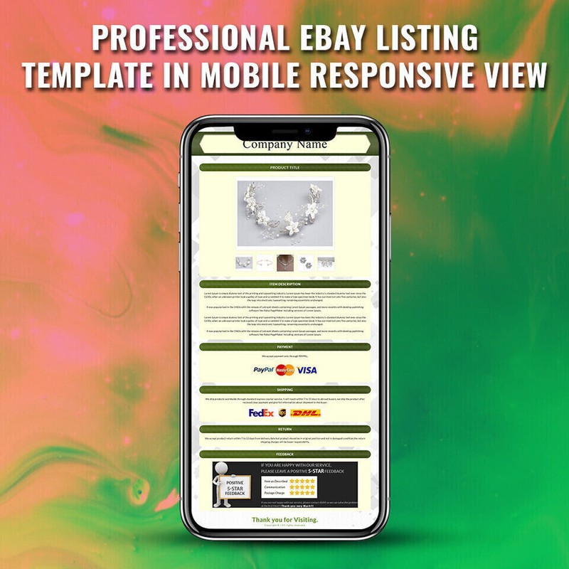 Mobile Responsive HTML eBay Listing Template Auction Template Universal gallery