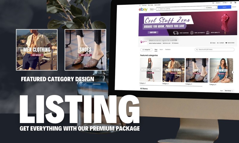 ebay SEO listing template, free logo design and 30 sec video ad for ebay store gallery