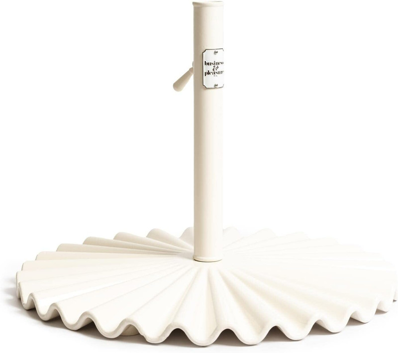 the Clamshell Base – Outdoor Patio Umbrella Base – Antique White, 55Lbs