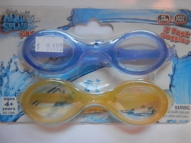 2 Pack Goggles PC Lens Latex Free AQUA SPLASH play Blue and Yellow Ages 4+ NEW