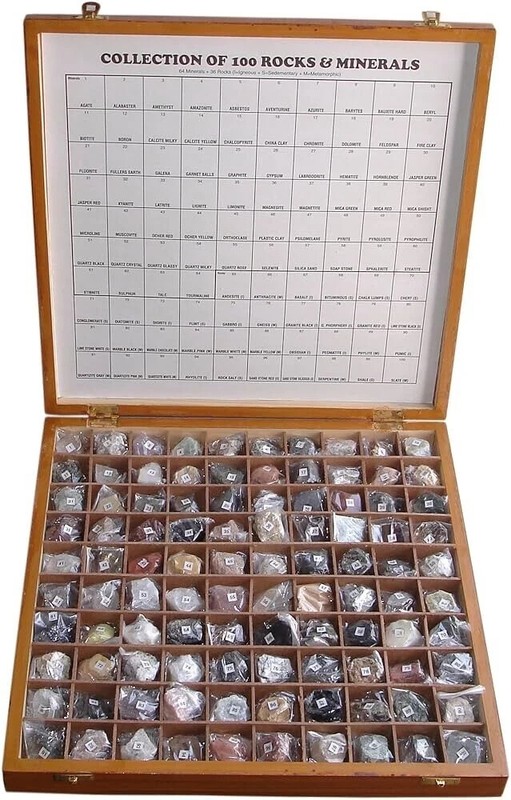 100 Rocks & Minerals Collection in Wooden Box with free expedite shipping gallery