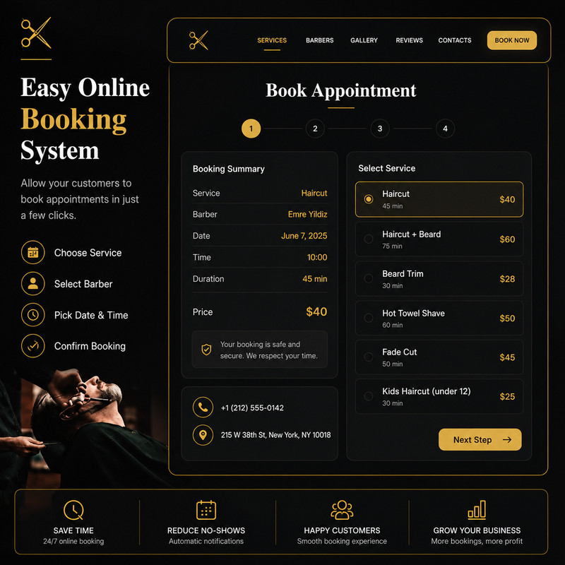 Automated Barbershop Booking System — Ready-to-Launch Website with Admin Dashboa gallery