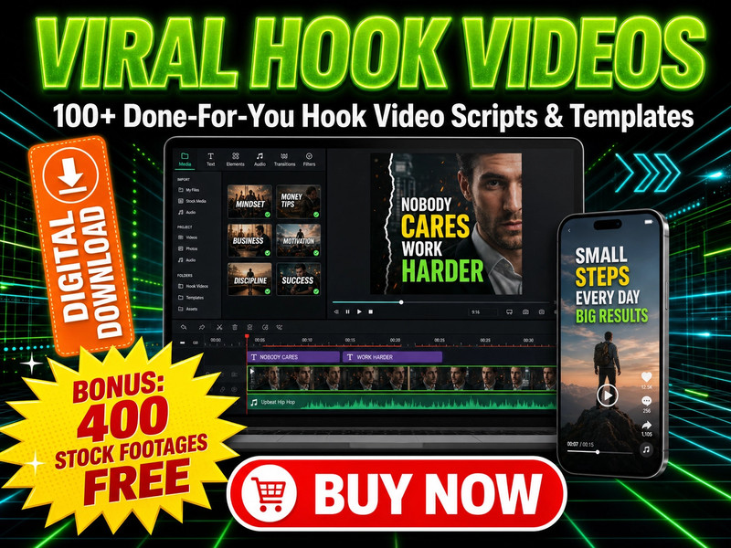 DIGITAL Viral Hooks Videos + Bonus 400 Stock Videos gallery