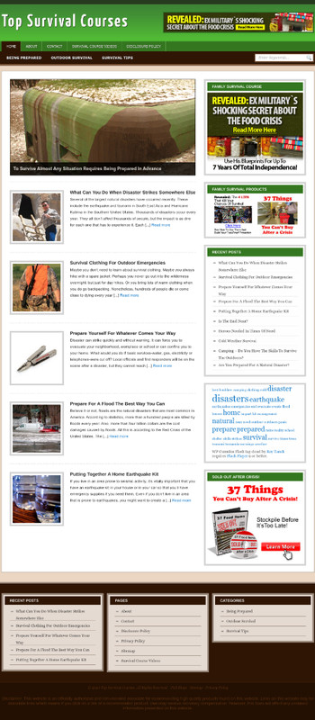 Survival Courses Niche Website Ready Made Affiliate Website-Free Hosting / Setup