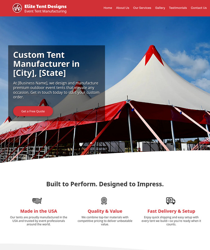 Tent Manufacturer Customized Business Website *SEE FULL DESCRIPTION*