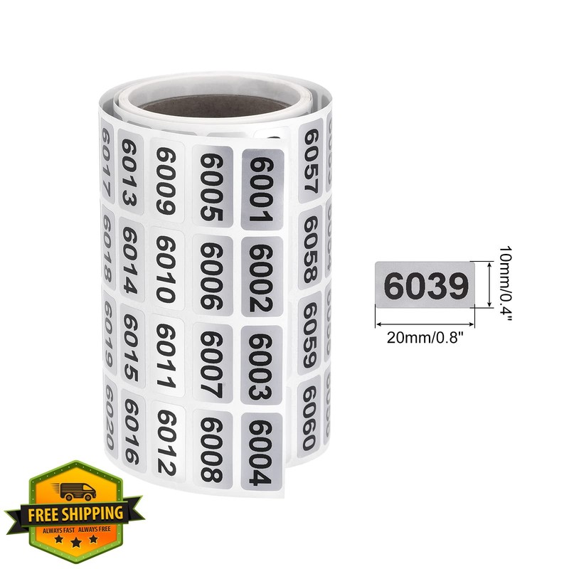 MECCANIXITY Number Stickers 6001-7000, Inventory Labels, Black Consecutive gallery